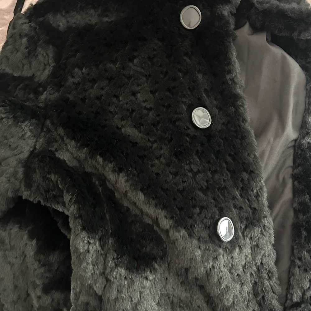 PLATINUM faux fur black button up peacoat winter jacket - Picture 5 of 7